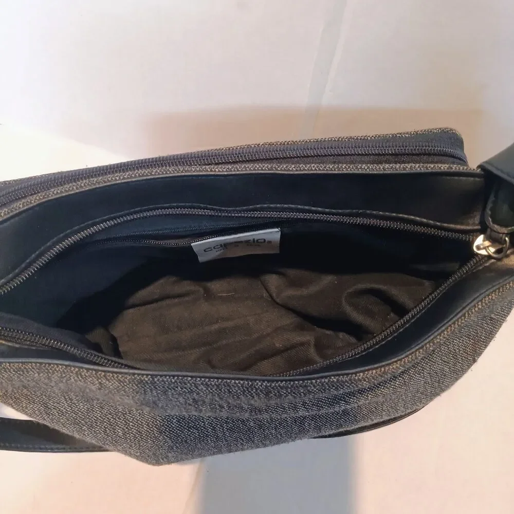 Vintage Capezio Herringbone Canvas Shoulder Bag-Adjustable Straps-Black-Gray